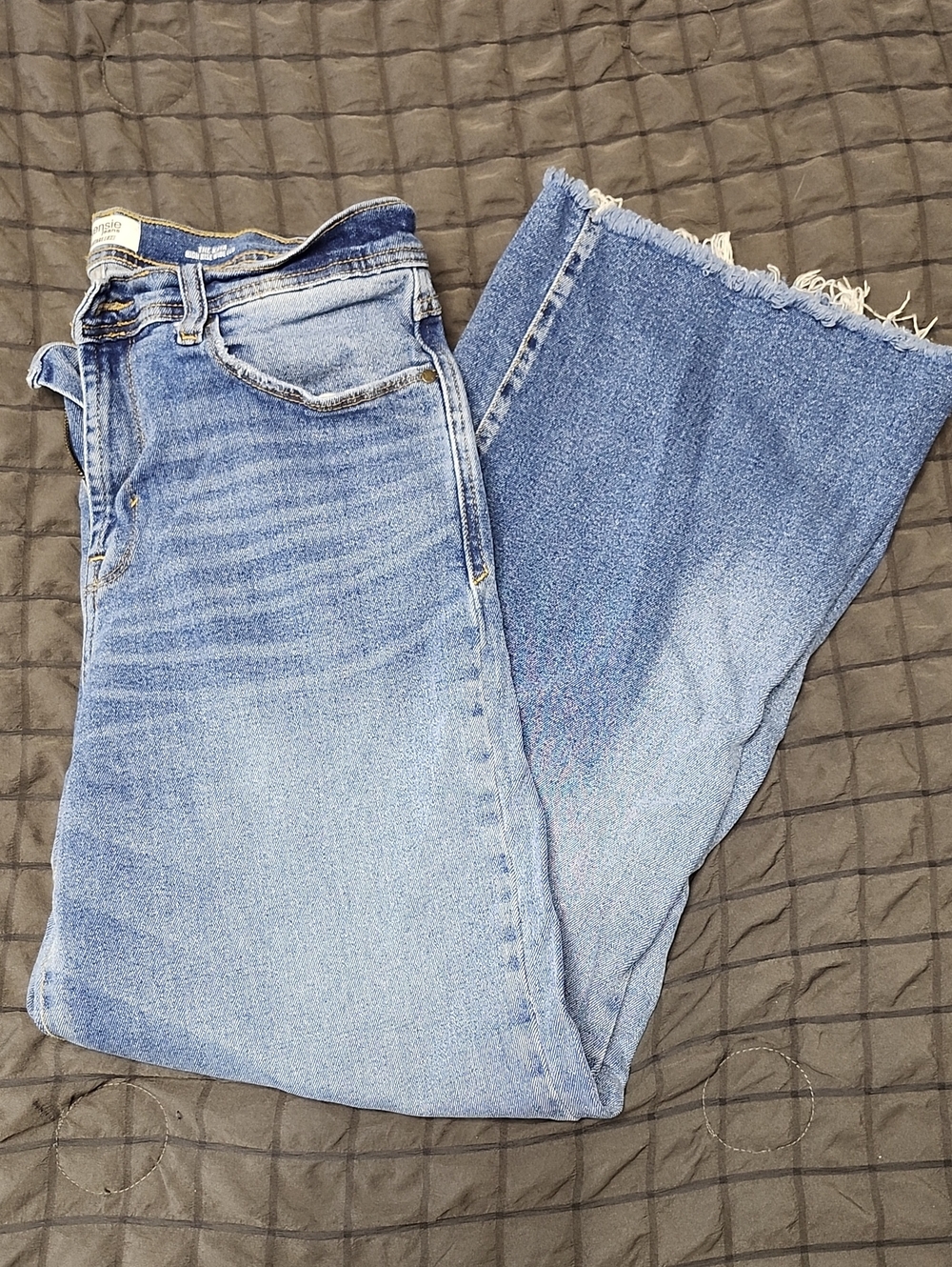 Kensie Light Blue High-Rise Wide Leg Jeans with Frayed Hem